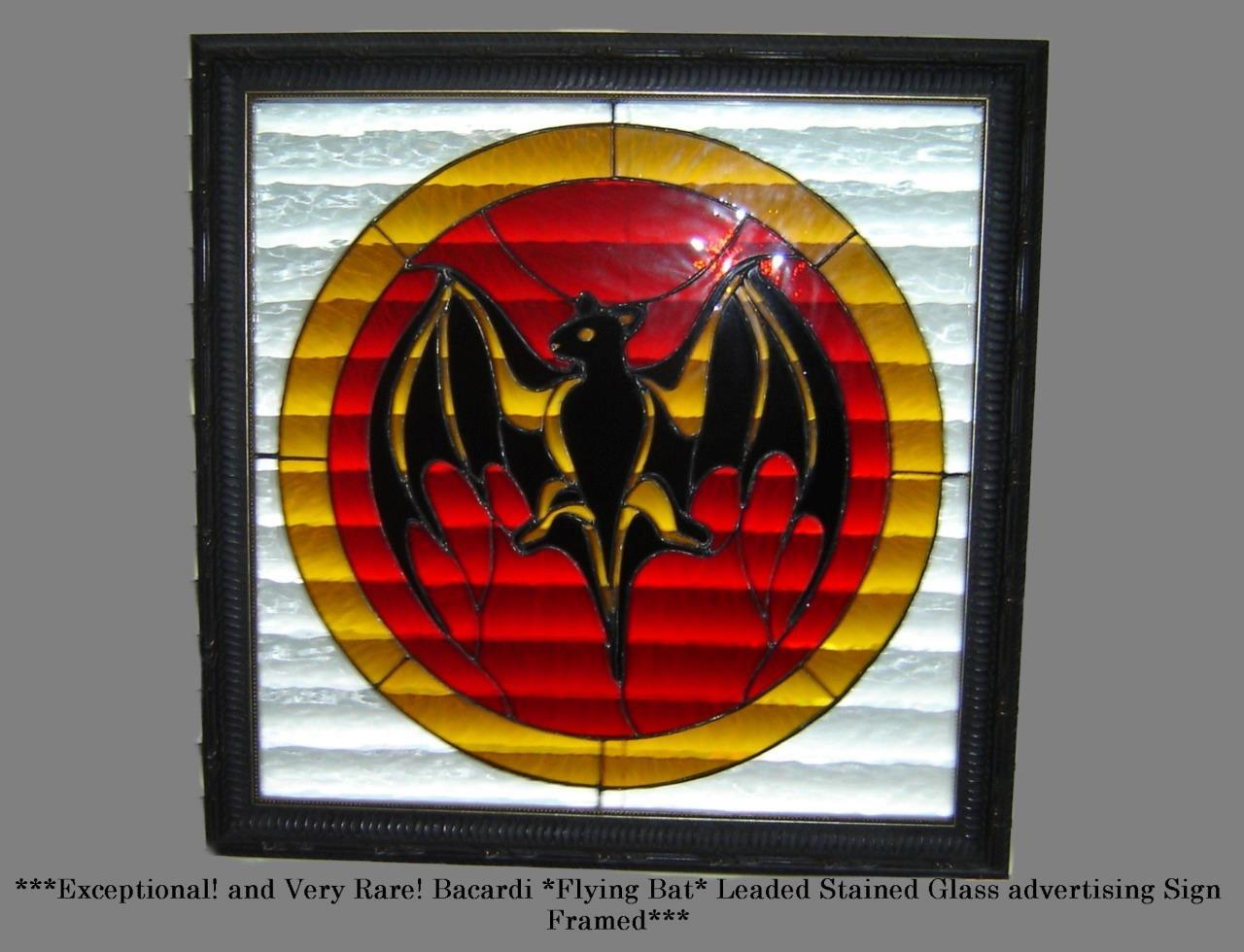 Rare Superb Lg Bacardi Distillery Bat Logo Leaded Stained Glass Advertising Sign Rare Superb Lg Bacardi Distillery Bat Logo Leaded Stained Glass Advertising Sign