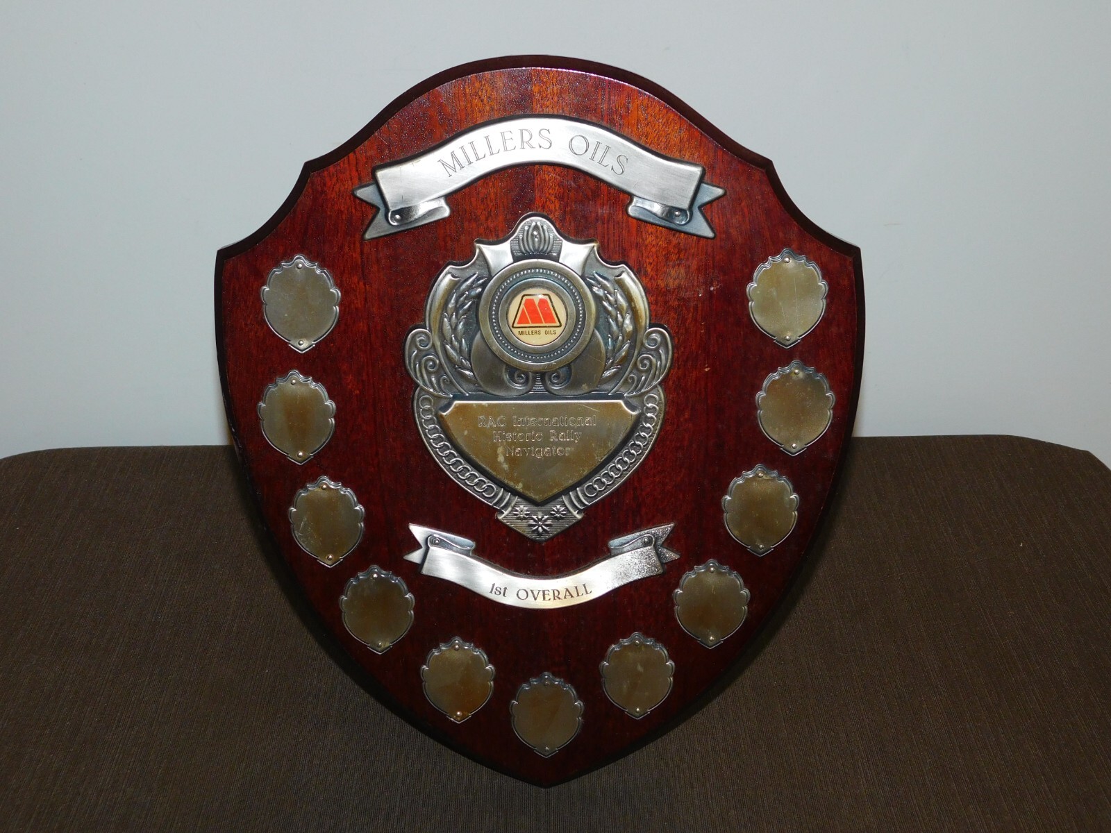 VINTAGE 14" MILLERS OILS RAC INTERNATIONAL RALLY NAVIGATOR 1ST OVERALL PLAQUE VINTAGE 14" MILLERS OILS RAC INTERNATIONAL RALLY NAVIGATOR 1ST OVERALL PLAQUE