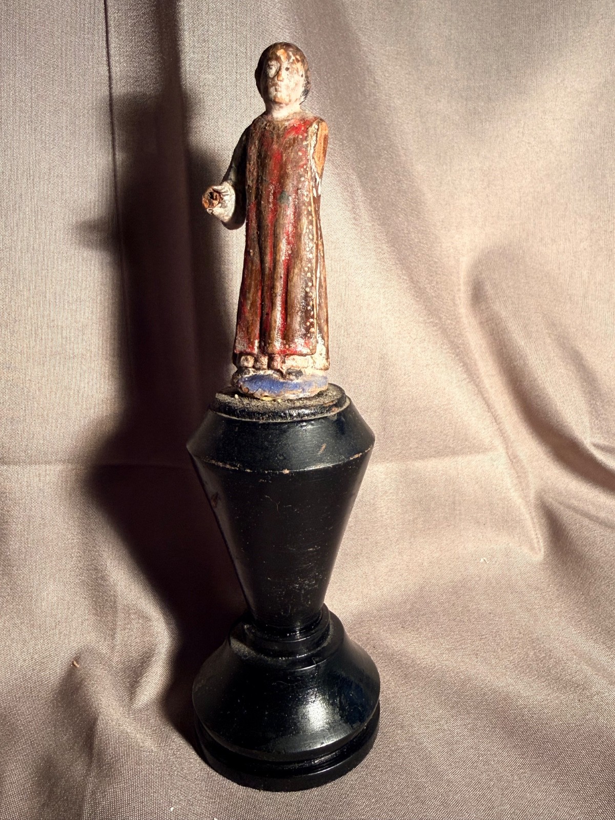 antique santos hand carved wood religious statue of Saint Stephen martyr