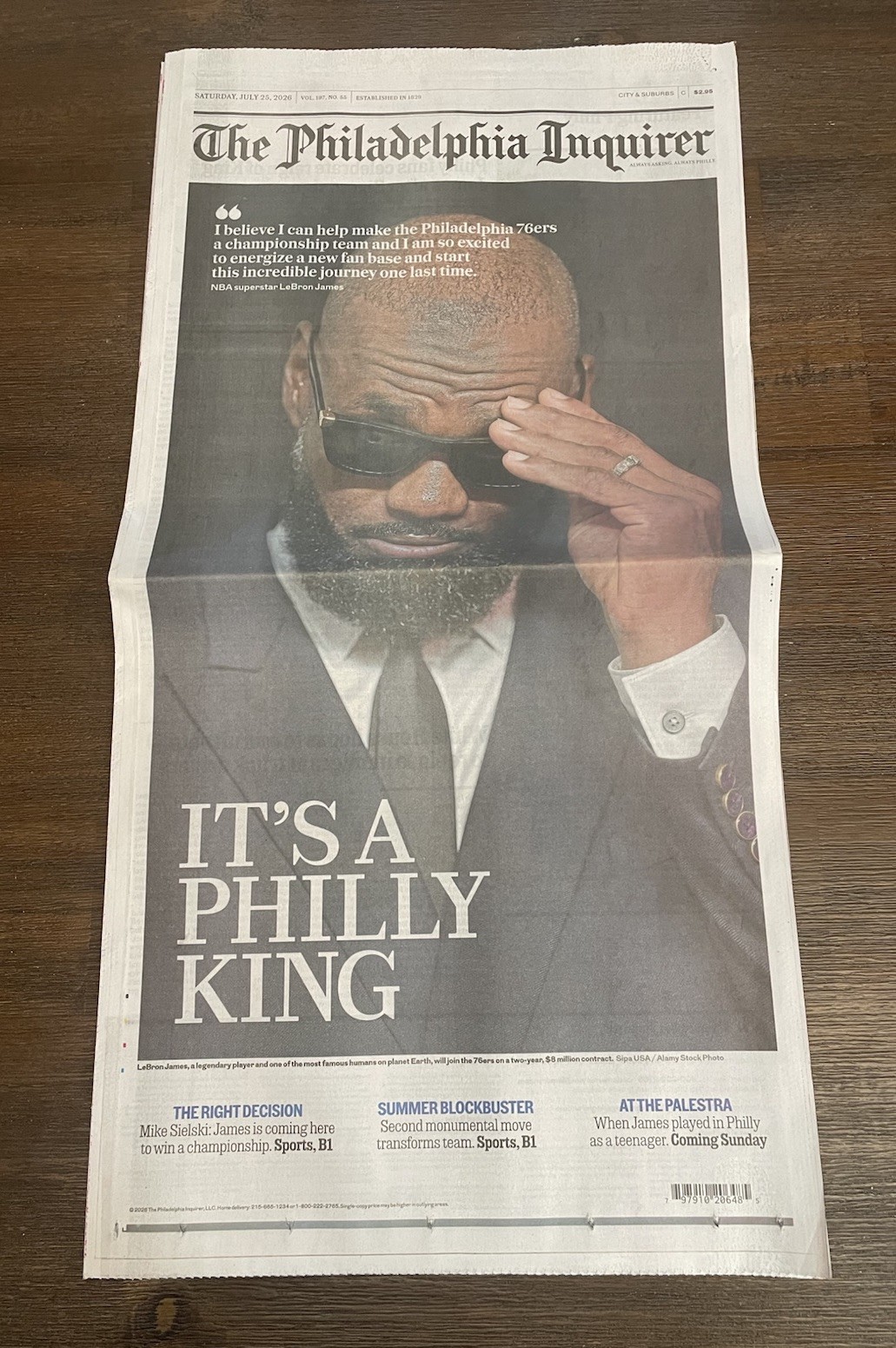 LeBron James Philadelphia 76ers Philadelphia Inquirer Newspaper Sixers 7/25/26 LeBron James Philadelphia 76ers Philadelphia Inquirer Newspaper Sixers 7/25/26