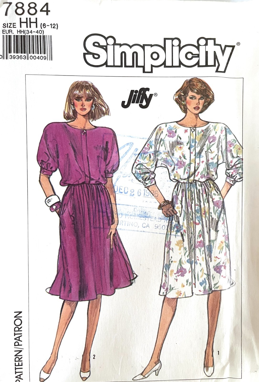 1980's Simplicity Misses' Dress Pattern 7884 Size 6-12 UNCUT 1980's Simplicity Misses' Dress Pattern 7884 Size 6-12 UNCUT