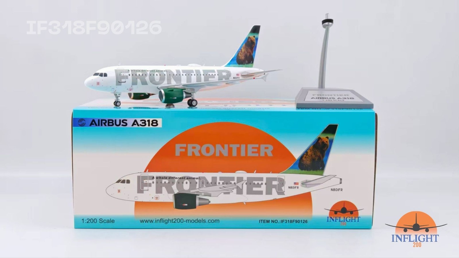 Inflight IF318F90126 Frontier Airlines A318-100 N801FR Diecast 1/200 Model Inflight IF318F90126 Frontier Airlines A318-100 N801FR Diecast 1/200 Model