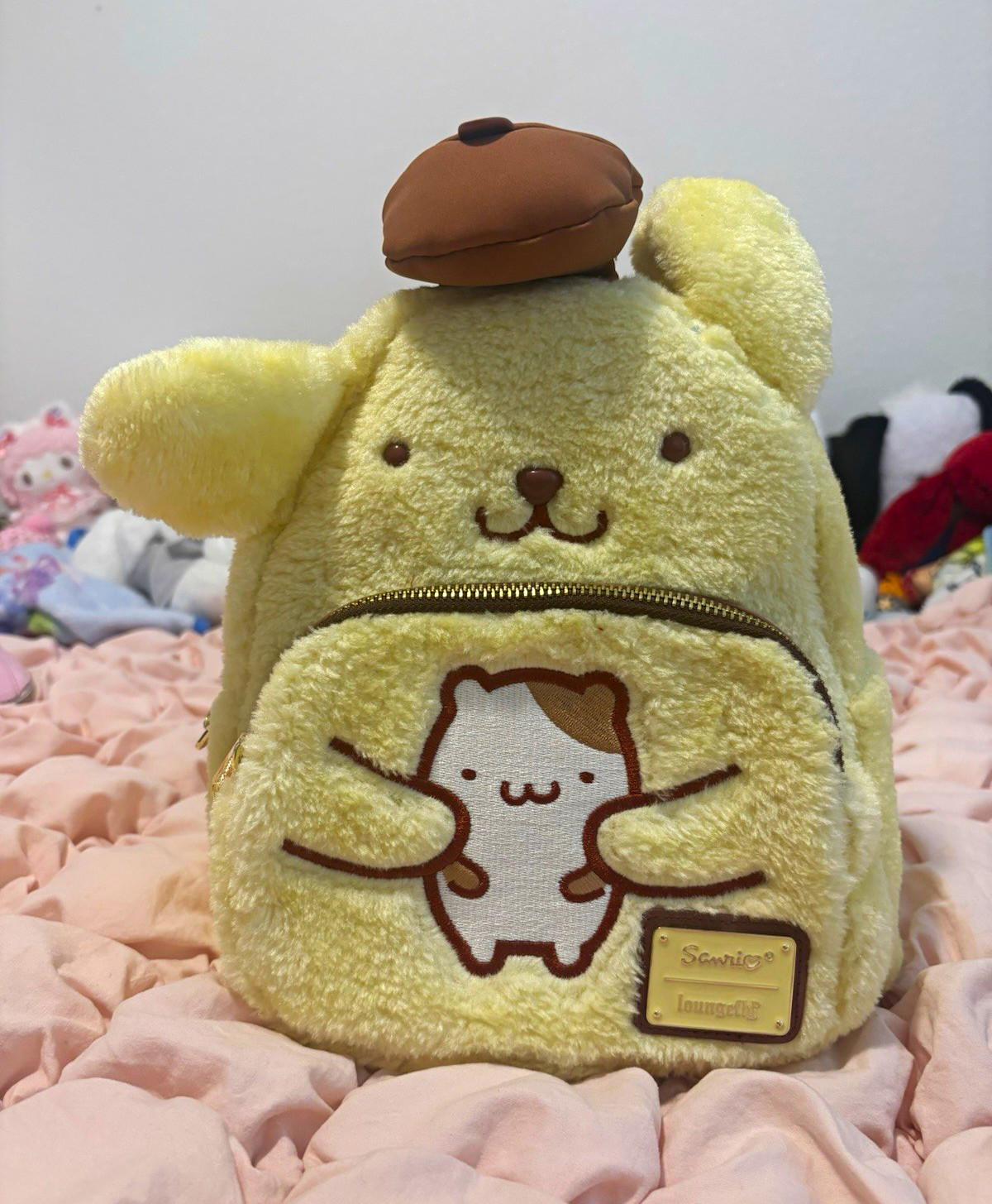 New w Tags Loungefly Sanrio Pompompurin Plush Mini Backpack, Yellow/Brown