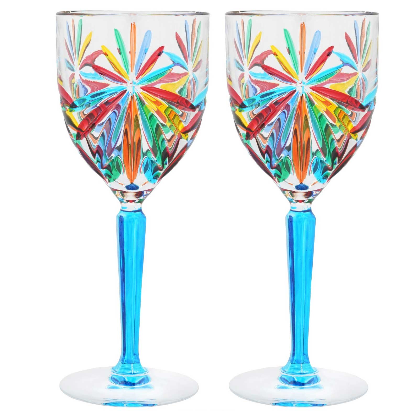 Glass Of Venice Italian Wine Glasses Hand-Cut Blown and Painted Crystal - Set of Glass Of Venice Italian Wine Glasses Hand-Cut Blown and Painted Crystal - Set of