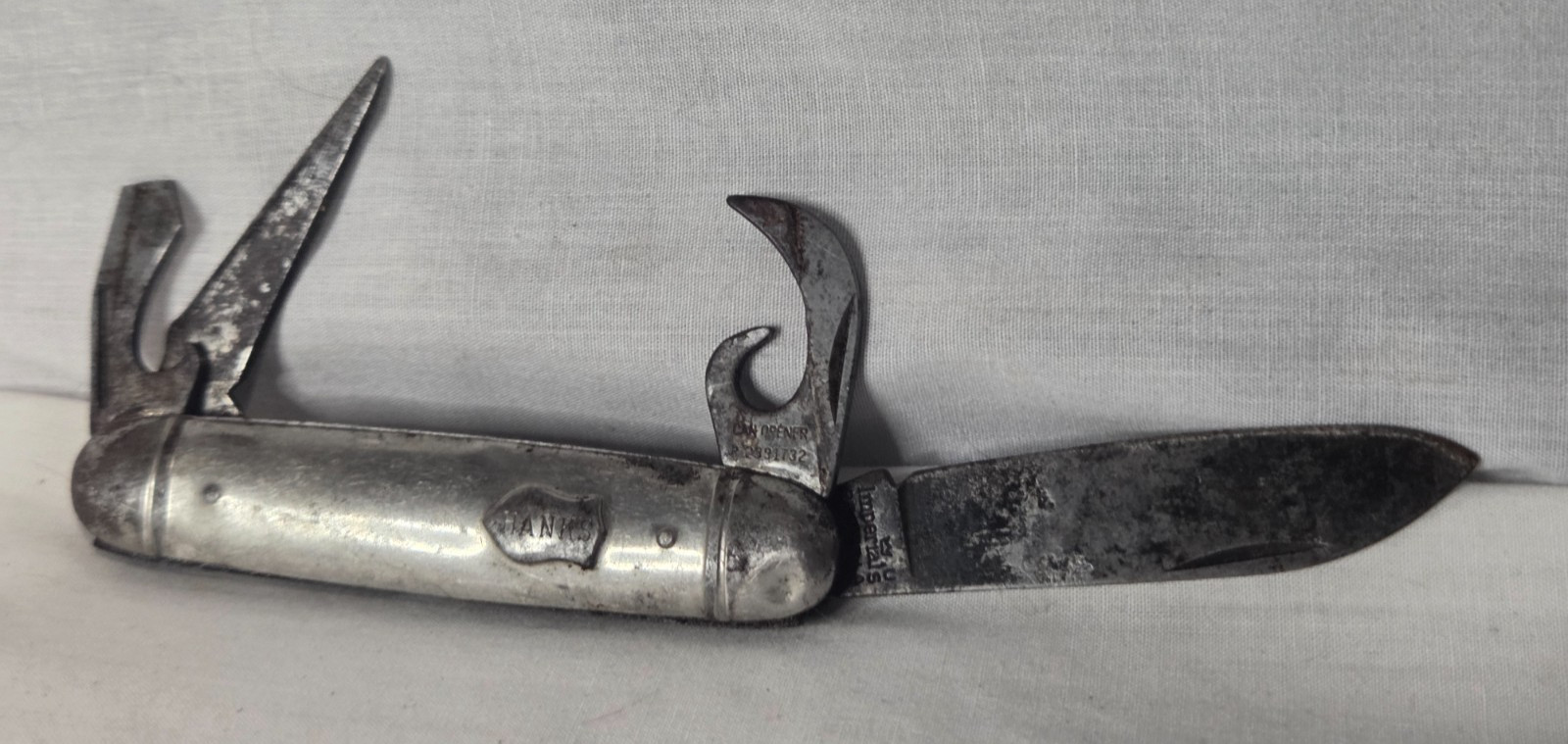 Vtg Imperial Camp King Silver Pocket Knife Hanks Shield 4 - Blade USA Prov RI