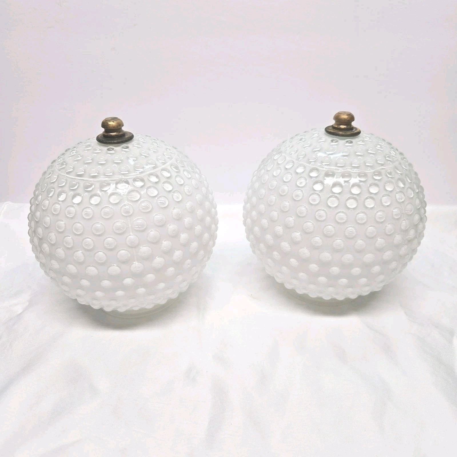 Vtg Pair 6" Diameter 3" Fitter White Milk Glass Style Hobnail Dome Ceiling Light