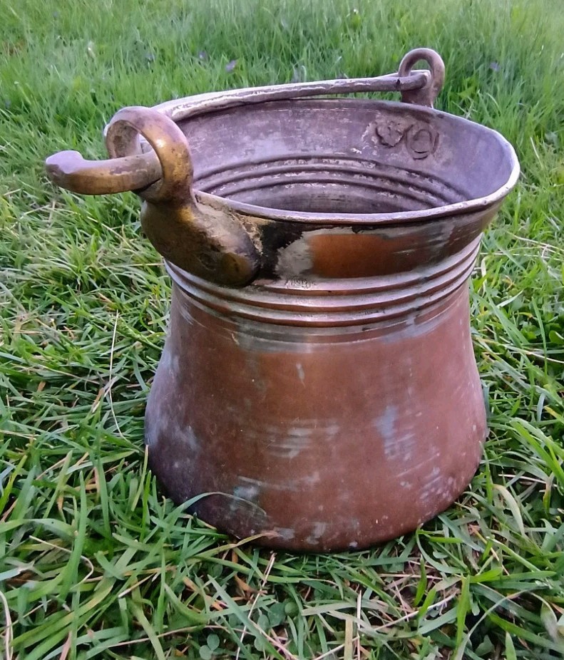 Antique Anatolian Turkish Hand Hammered Copper Pot With Handle Engraved 15.8oz,