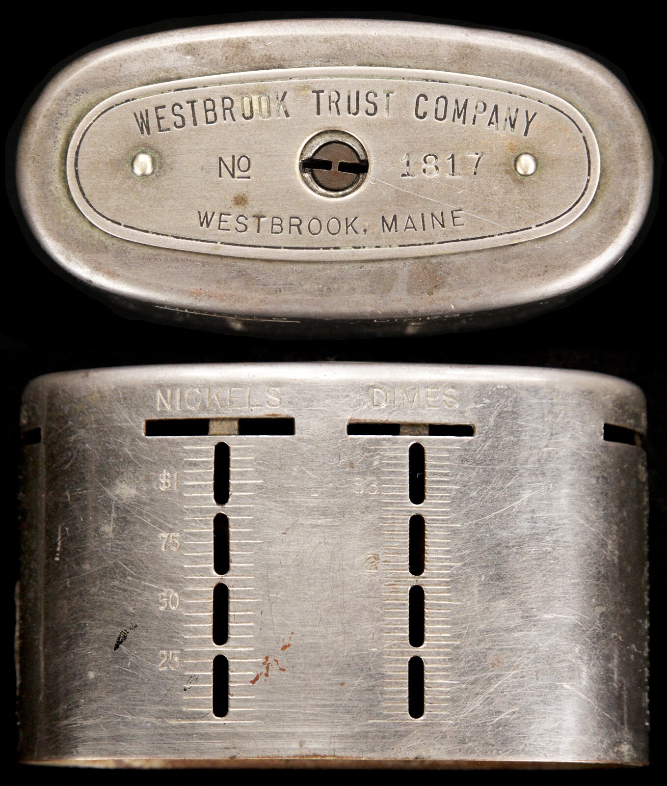 Antique Chrome Metal The Traveling Teller Westbrook Trust Company Maine No Key Antique Chrome Metal The Traveling Teller Westbrook Trust Company Maine No Key