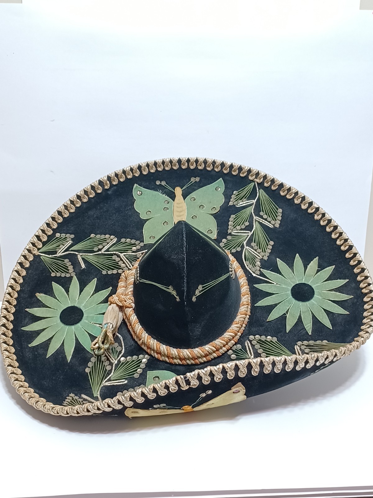 Vtg 1970's Calidad Black Velvet Sombrero 23" Silver Embroidery Authentic Mexican Vtg 1970's Calidad Black Velvet Sombrero 23" Silver Embroidery Authentic Mexican