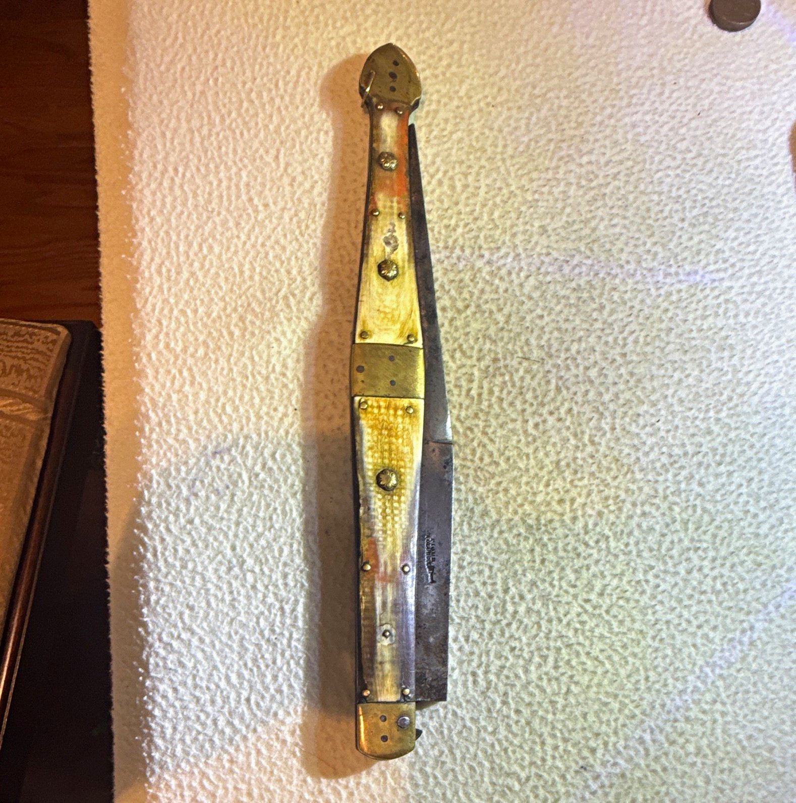 Pique a Oloron 19th Century Vintage Pocketknife Brass Handle Steel Clip Point Pique a Oloron 19th Century Vintage Pocketknife Brass Handle Steel Clip Point