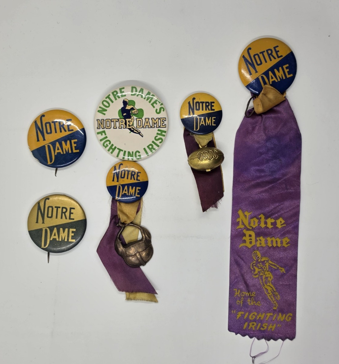 Vintage Notre Dame Fighting Irish Pinback Lot 6 pcs Early Football Memorabilia
