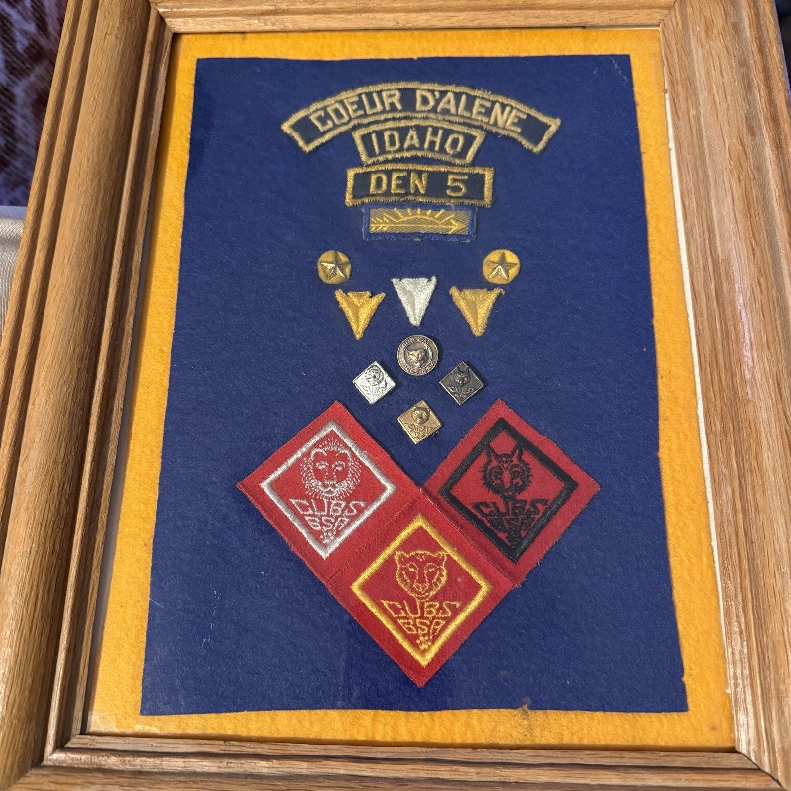 Vintage WWII Era 1940s Cub Scouts BSA Pins Patches Framed Coeur d'Alene ID Vintage WWII Era 1940s Cub Scouts BSA Pins Patches Framed Coeur d'Alene ID