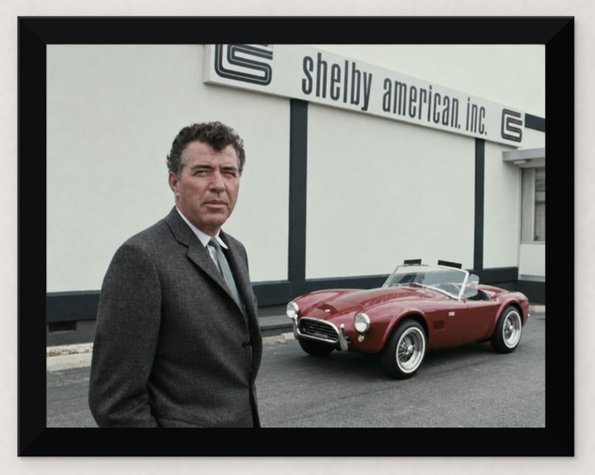 12X9.5 FRAMED CARROLL SHELBY PERFORMANCE IS MY BUSINESS SHELBY AMERICAN PHOTO