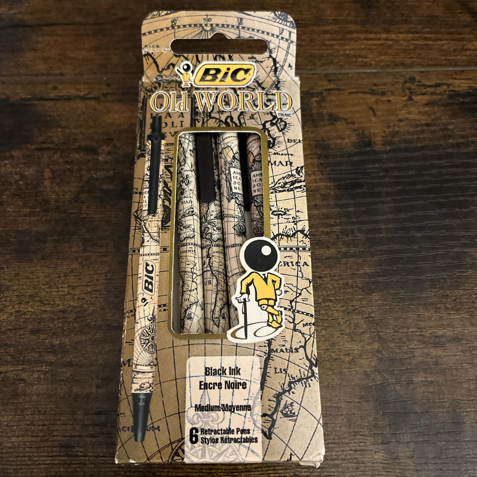 BIC 6 Old World Retractable Black Ink Vintage, 1994 Brand New Open Box