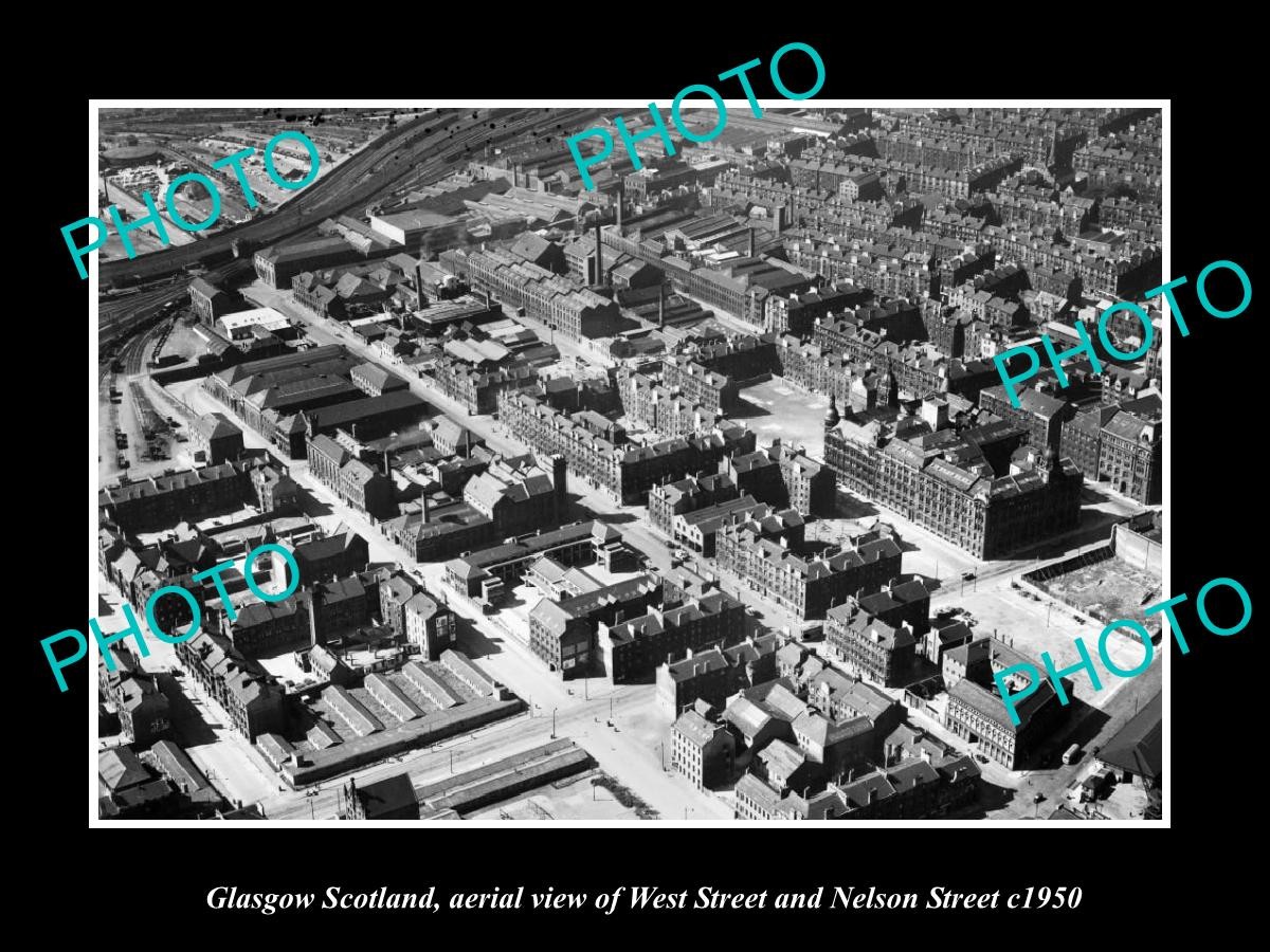 Glasgow Scotland Aerial View West & Nelson Street 1950 Old Large Historic Photo