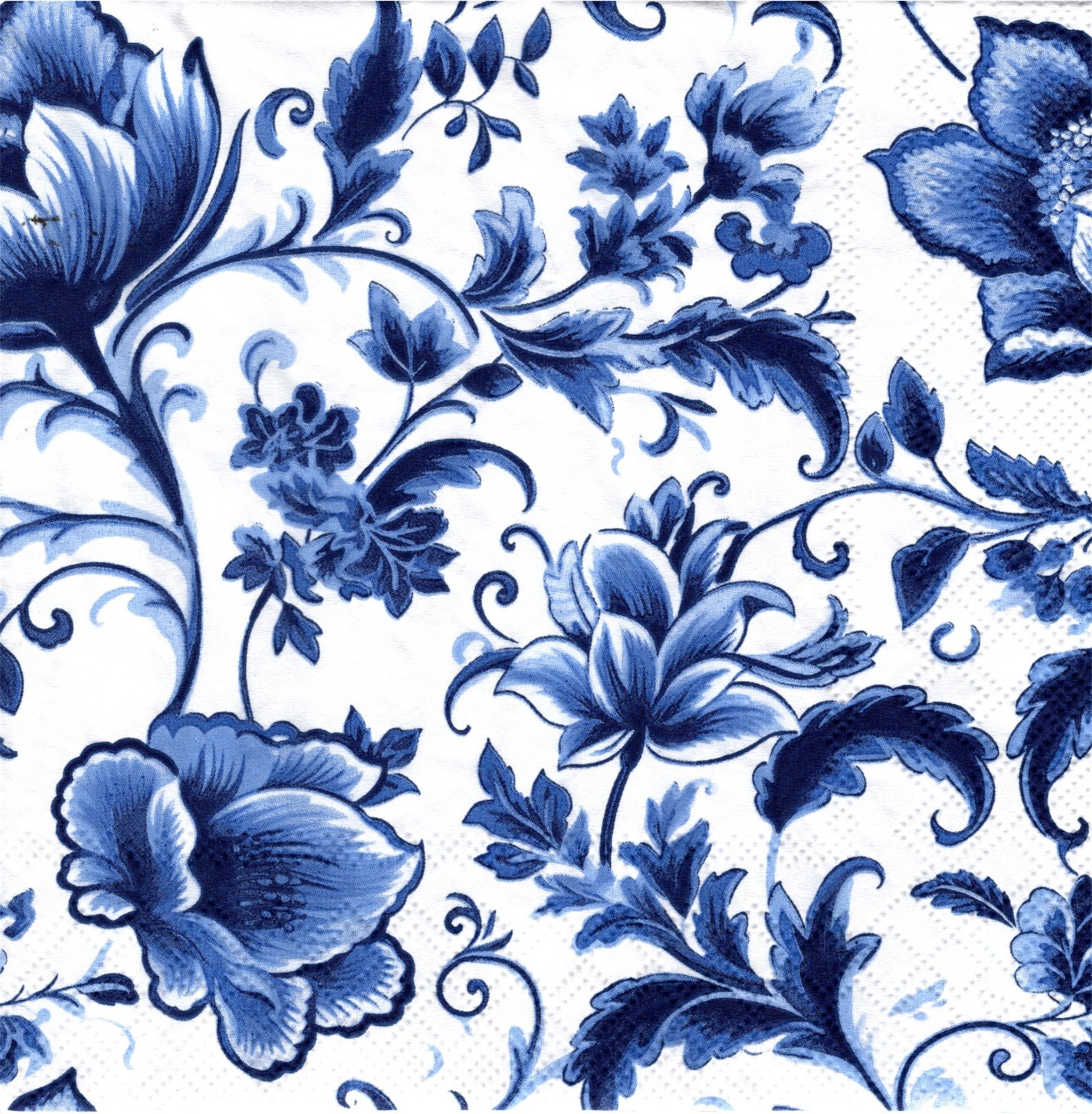 (2) Two Paper Lunch Napkins for Decoupage/Mixed Media, Delft Blue floral pattern
