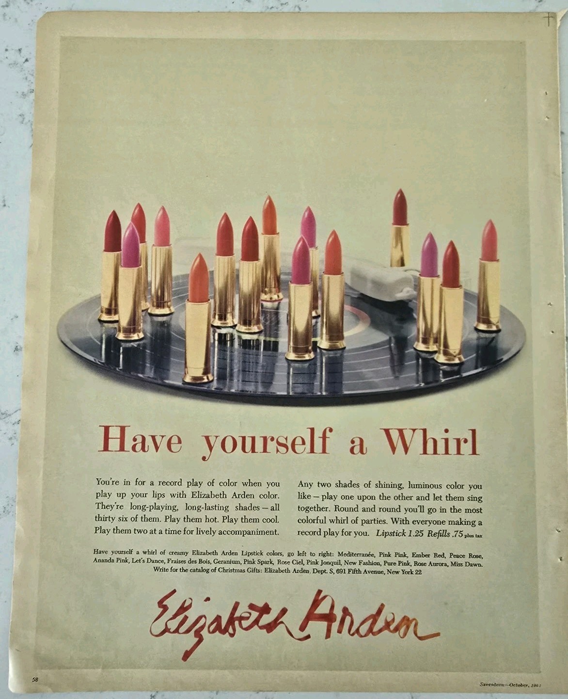 1961 Elizabeth Arden lipsticks have yourself a whirl Vintage cosmetic Ad 