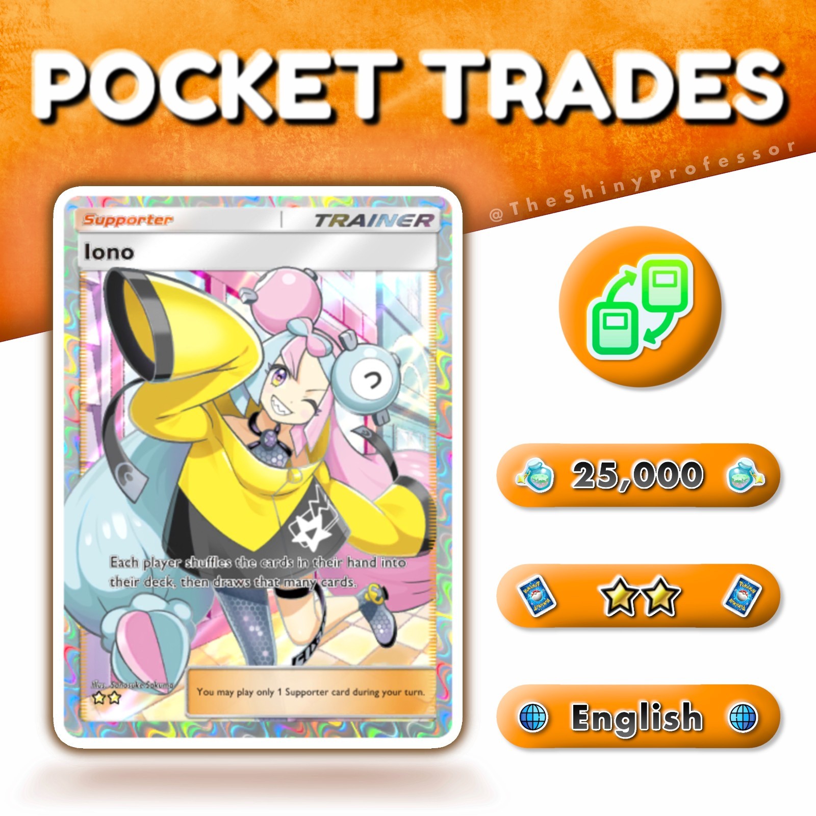Pokémon TCG Pocket || Two Star Full Art Trainer - Iono || Digital Trade ✨ Pokémon TCG Pocket || Two Star Full Art Trainer - Iono || Digital Trade ✨