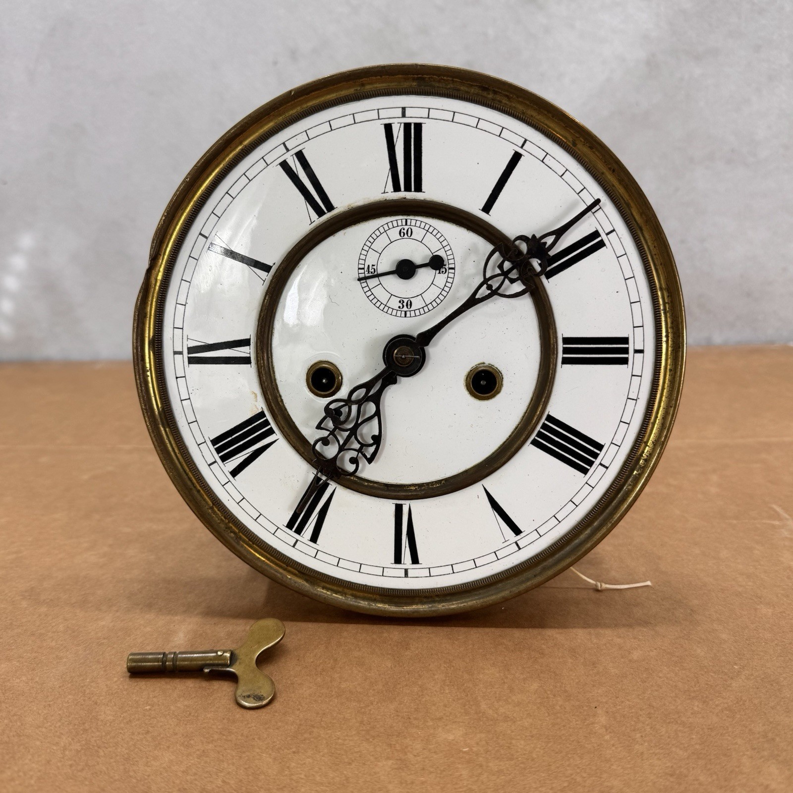 Antique Lenzkirch Mechanical Clock Movement 7” Dial Gong Key c.1860s Antique Lenzkirch Mechanical Clock Movement 7” Dial Gong Key c.1860s
