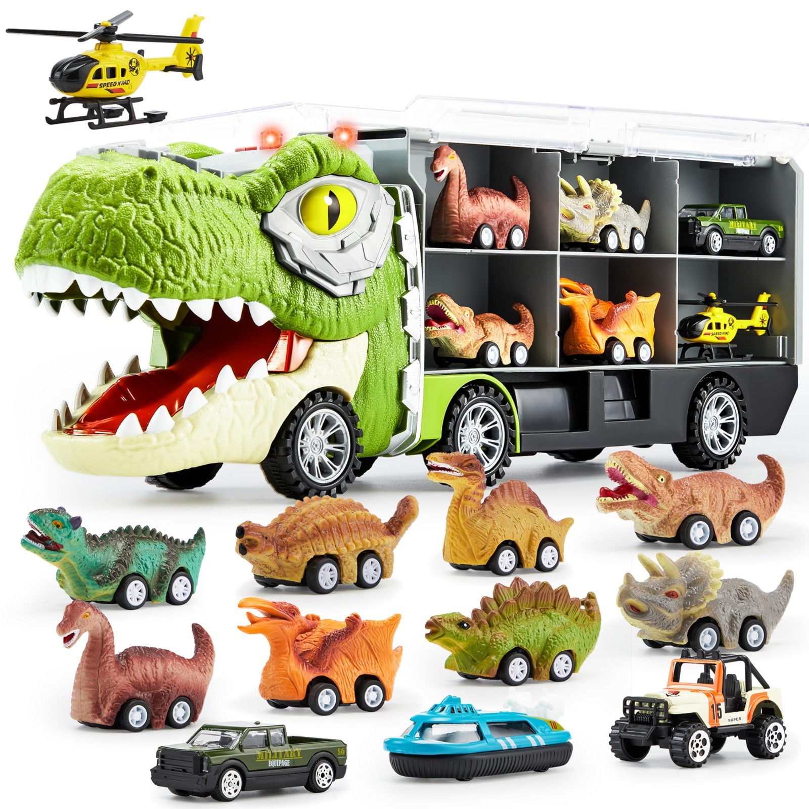 JOYIN 13 in 1 Dinosaur Toys for Kids 3-5, Transport Dinosaur Carrier Truck with