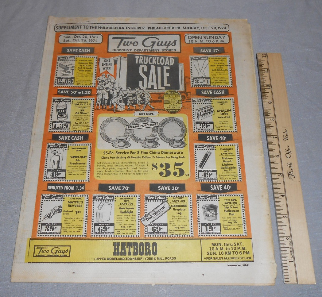 Vtg 1974 TWO GUYS Department Store Circular Ad Mattel Revvers Halloween Costumes