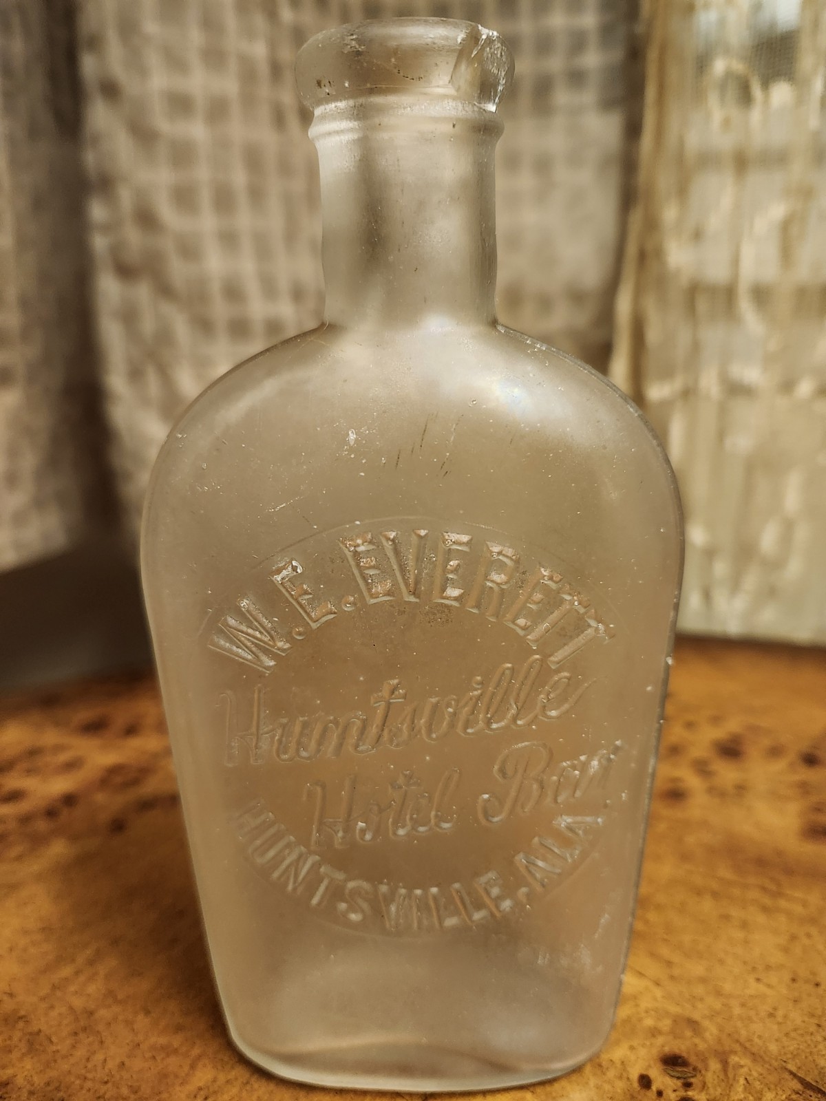 Extremely RARE Antique Half Pint Huntsville Hotel Bar Whiskey Flask Bottle W.E. Extremely RARE Antique Half Pint Huntsville Hotel Bar Whiskey Flask Bottle W.E.