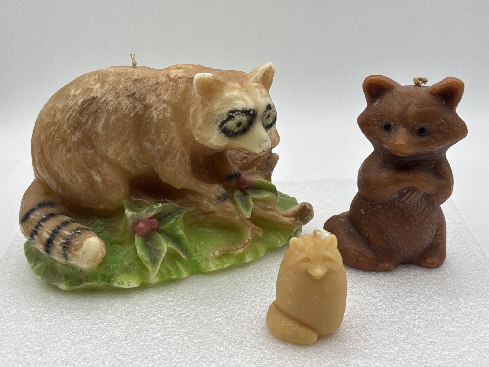 Lot Of 3 Vintage MCM Raccoon Candle Figurines 5” & 2” All Unused Lot Of 3 Vintage MCM Raccoon Candle Figurines 5” & 2” All Unused