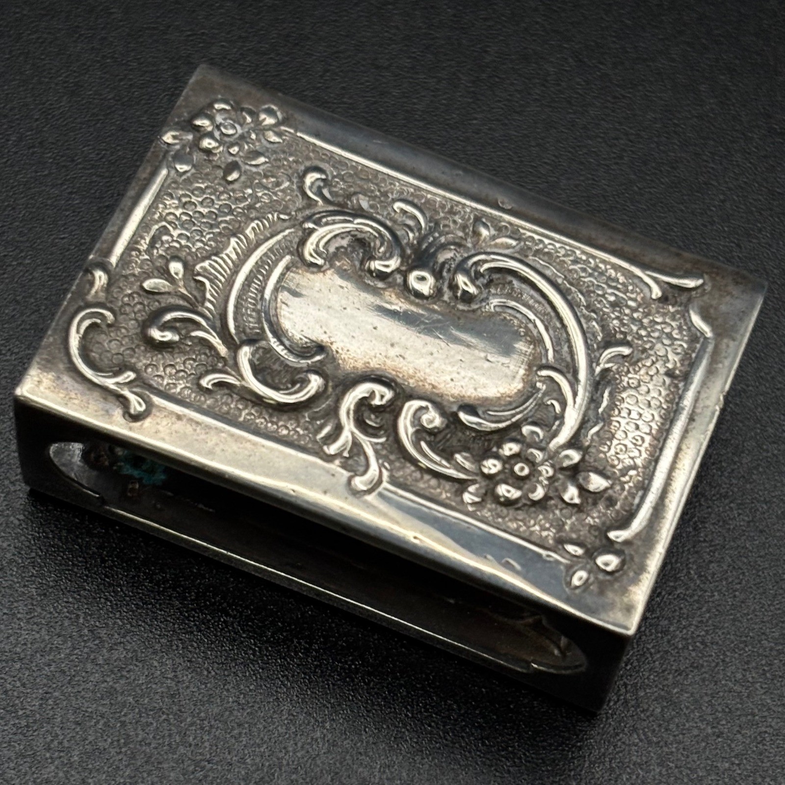 Vintage Germany Matchbox Cover Silver Art Nouveau Repousse Floral Small