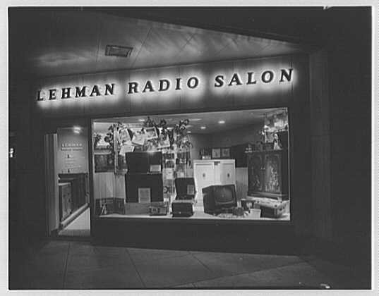 New York NY Lehman Radio Salon 1930s Madison Ave 60th St Exterior Night New York NY Lehman Radio Salon 1930s Madison Ave 60th St Exterior Night