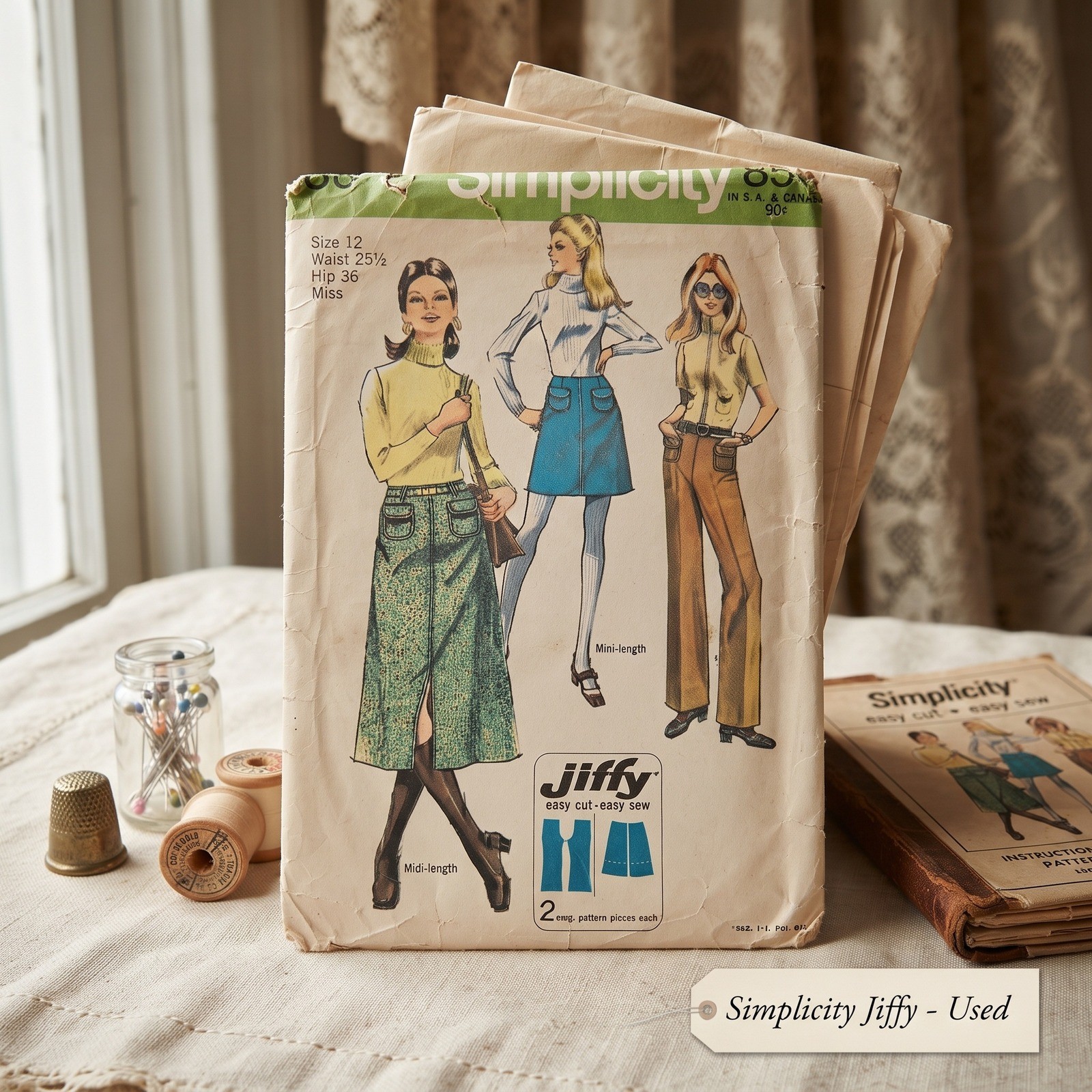 Vintage 1970 Simplicity 9023 Jiffy Sewing Pattern Skirt Pants Misses Size 12