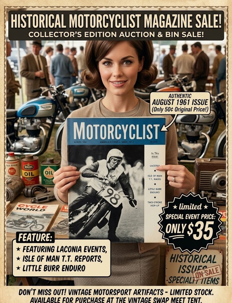 Vintage Motorcyclist Magazine Aug 1961 Isle of Man T.T. Laconia Enduro 50c rare