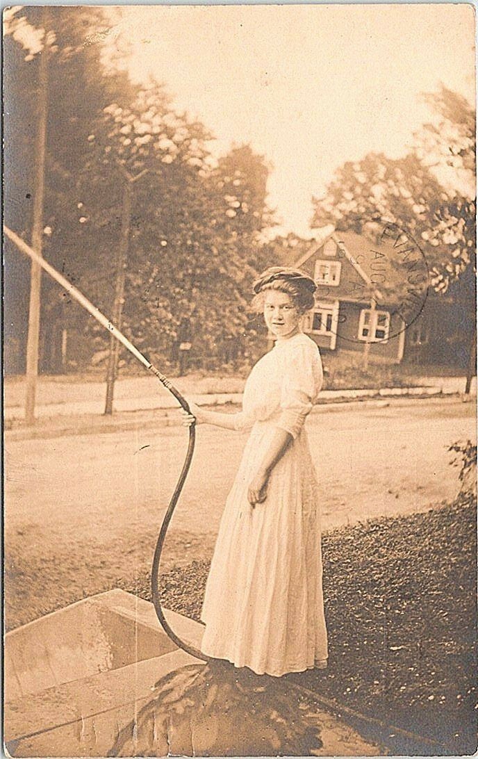 RPPC Teenage Girl Watering Plants with Hose Birmingham Alabama 1910 Occupational RPPC Teenage Girl Watering Plants with Hose Birmingham Alabama 1910 Occupational