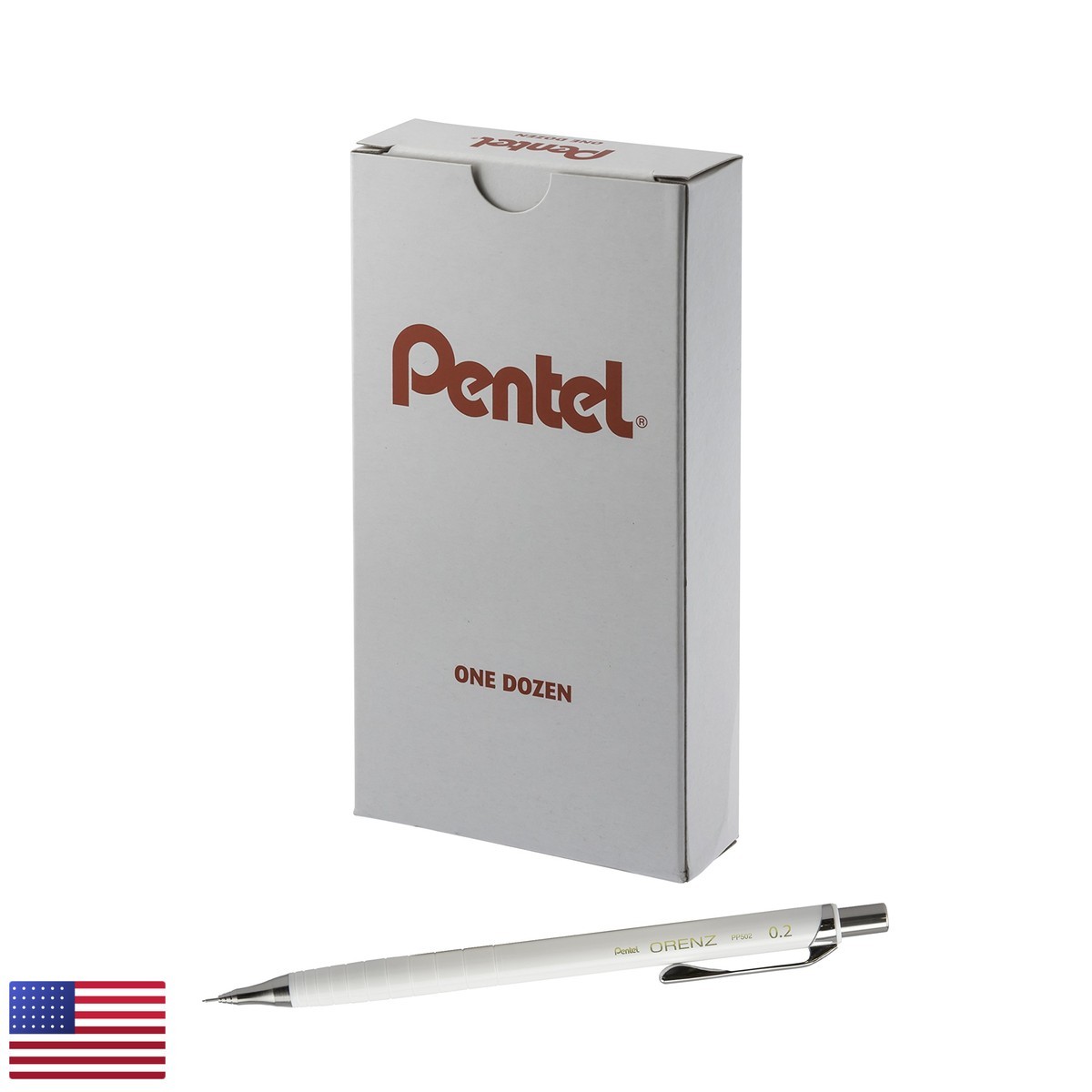 Pentel Orenz Mechanical Pencil 0.2mm White Barrel Box of 12 PP502W Pentel Orenz Mechanical Pencil 0.2mm White Barrel Box of 12 PP502W
