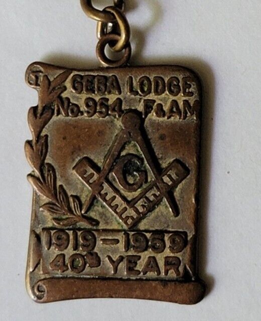 Masonic GEBA Lodge 954 F&AM 1919-1959 40 Years Pendant Medal Keychain FOB