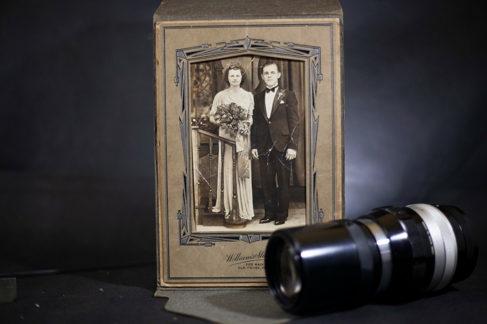 Vintage Cabinet Card Wedding Photo, Damaged Card And Photo, Silver Gelatin Print