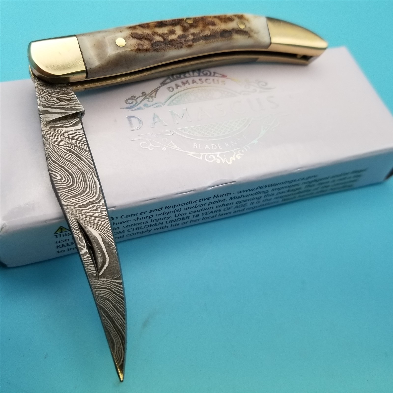Damascus Steel Pocket Knife Genuine Stag Handle Toothpick Folding Blade 5.5x2.75 Damascus Steel Pocket Knife Genuine Stag Handle Toothpick Folding Blade 5.5x2.75