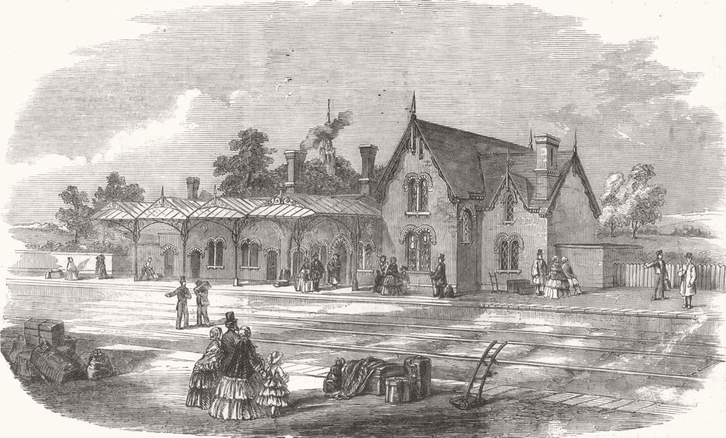 NORTHAMPTONSHIRE. The Leicester and Hitchin Railway. Kettering Station 1857 NORTHAMPTONSHIRE. The Leicester and Hitchin Railway. Kettering Station 1857