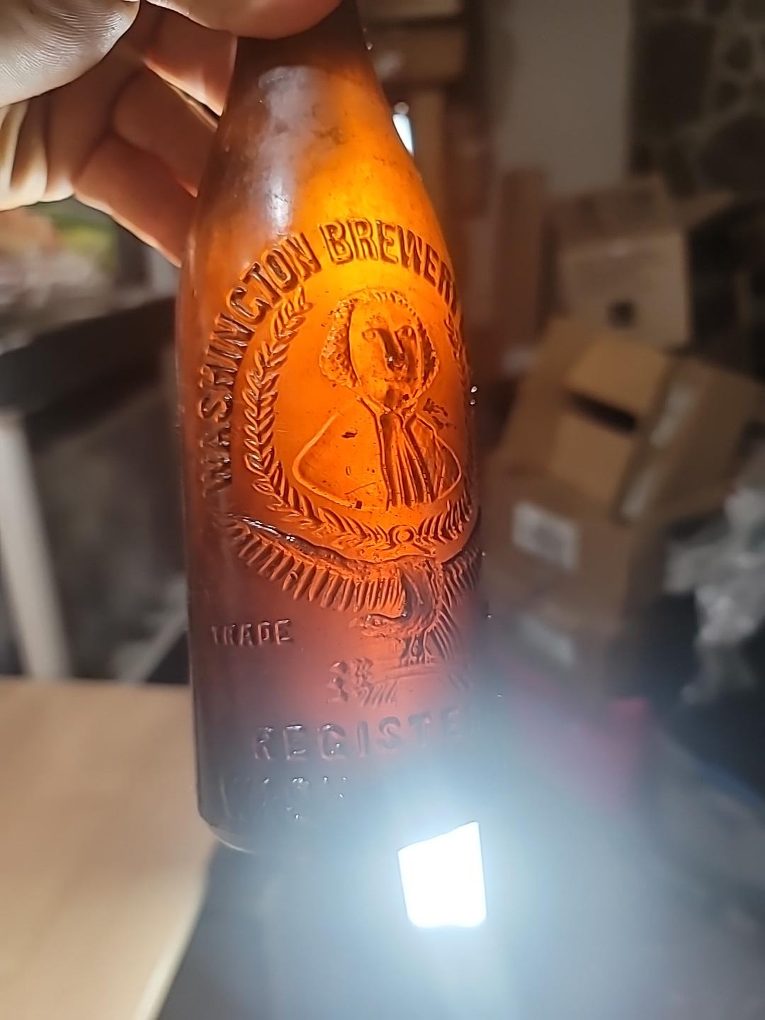 Antique Washington Brewery Co DC Amber Beer Bottle Embossed Eagle Portrait Antique Washington Brewery Co DC Amber Beer Bottle Embossed Eagle Portrait