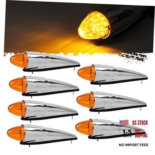 7PCS 17 LED Torpedo Cab Lights Chrome Amber LED Top Cab Marker Roof Running 7PCS 17 LED Torpedo Cab Lights Chrome Amber LED Top Cab Marker Roof Running
