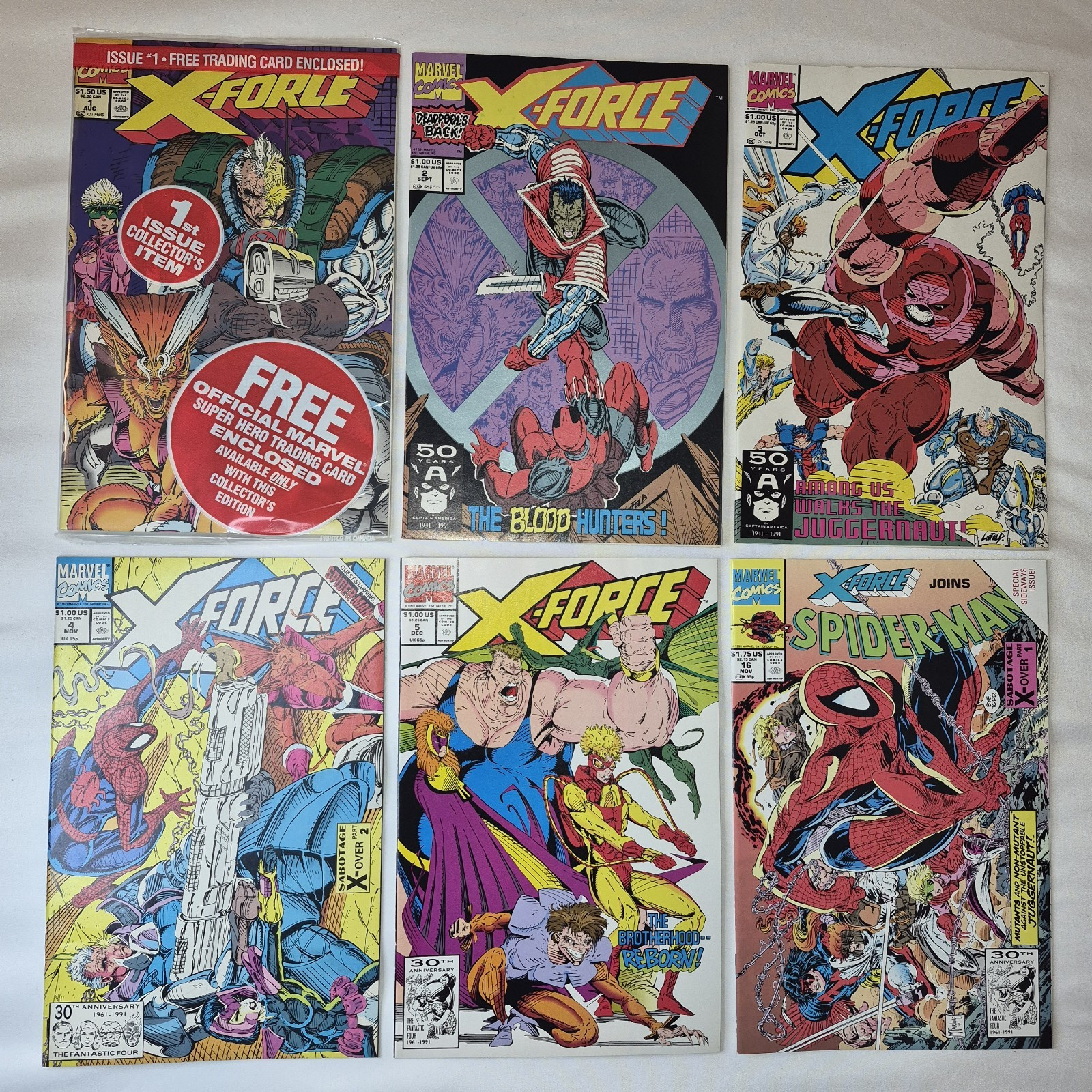 X-Force #1-5 + Spider-Man #16 Lot 1991 Marvel 1st Print Deadpool 2nd App Liefeld