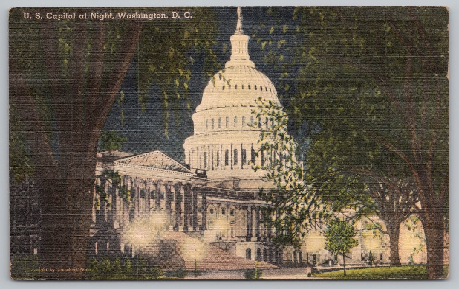 Vintage U.S. Capitol Washington DC Night View Linen Postcard Union News 1930 UNP Vintage U.S. Capitol Washington DC Night View Linen Postcard Union News 1930 UNP