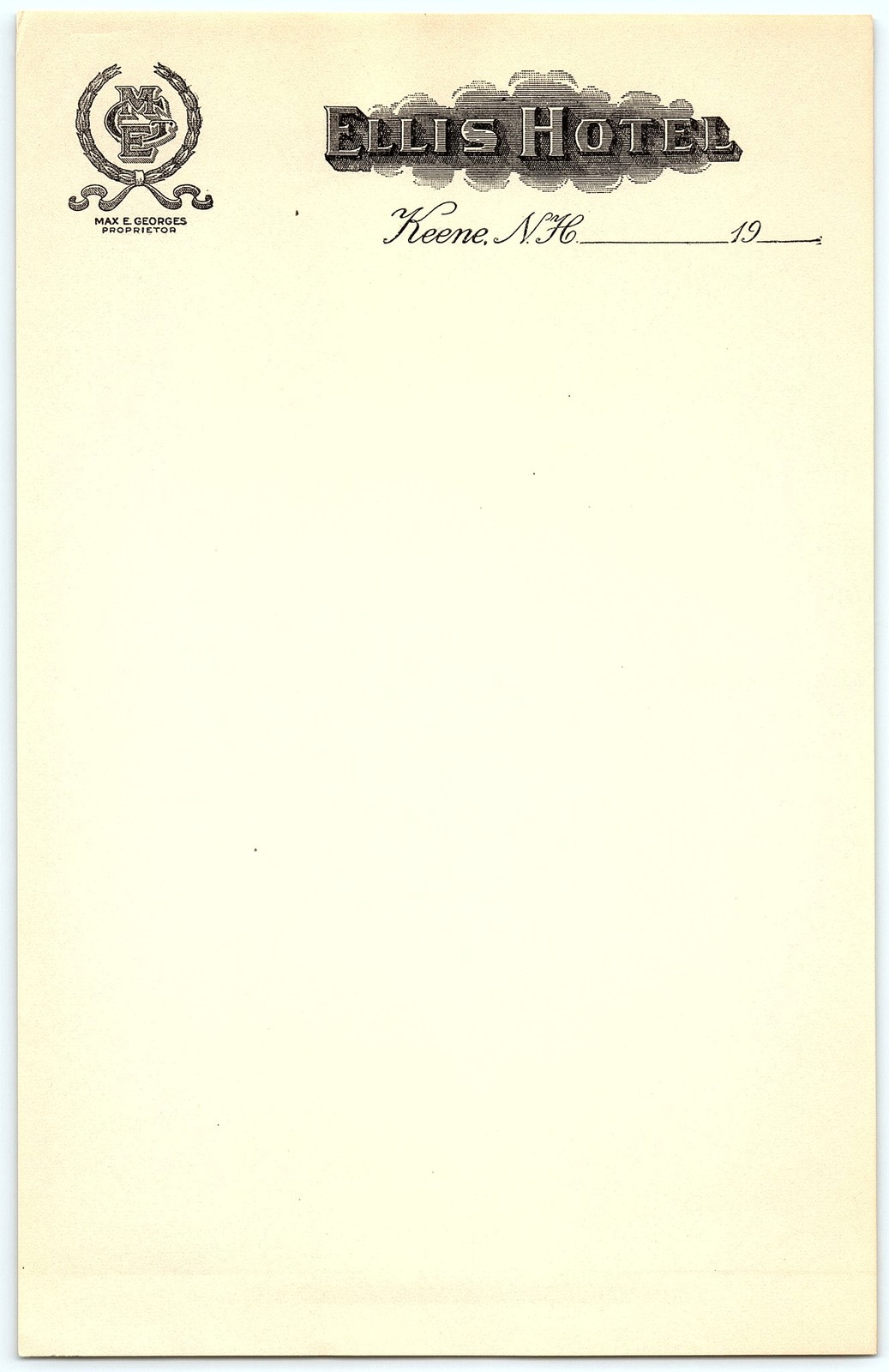 Unused vintage Ellis Hotel Keene NH billhead Unused vintage Ellis Hotel Keene NH billhead