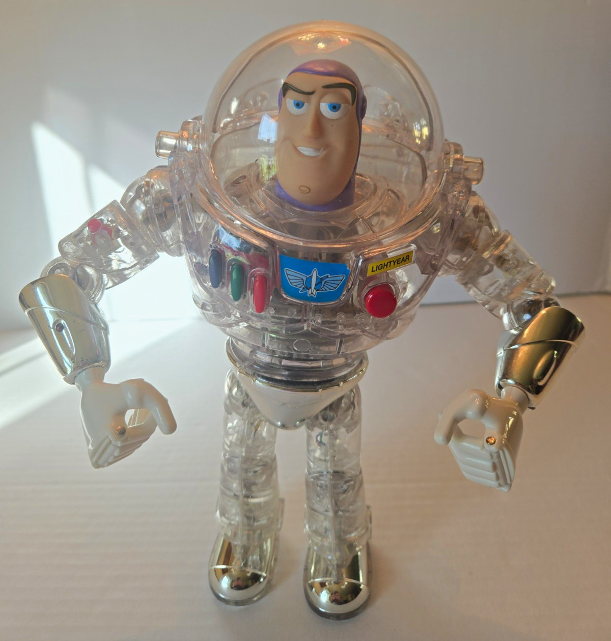 RARE Vtg Toy Story Interstellar Buzz Lightyear Clear Chrome 12" Figure Thinkway