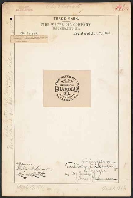 Tide Water Oil Co Guardian Oil Trademark 1891 Illuminating Oil Savannah GA Tide Water Oil Co Guardian Oil Trademark 1891 Illuminating Oil Savannah GA
