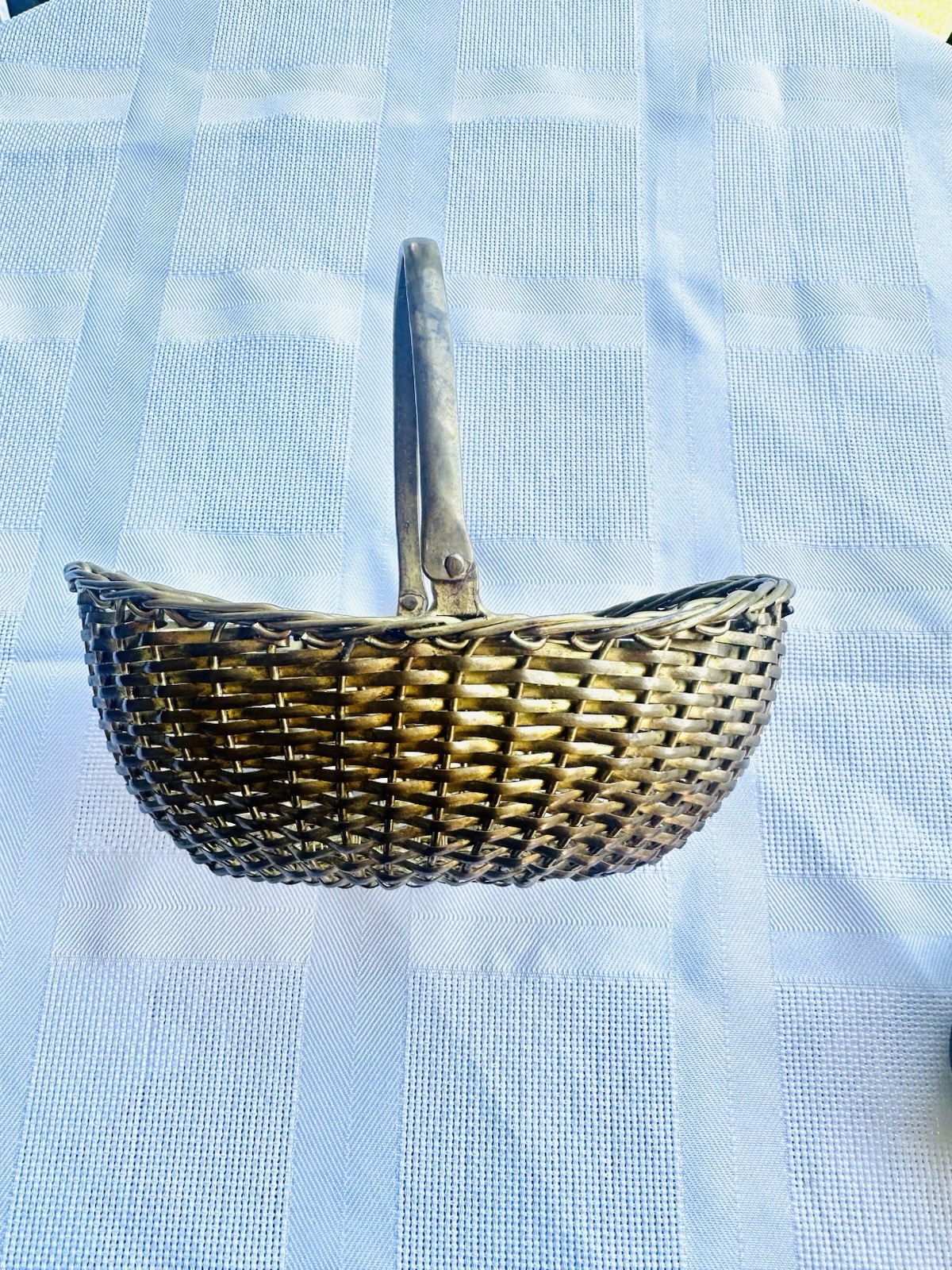 VTG MCM Solid Brass Basket w/Hinged Handle French Provincial Style Hand-woven VTG MCM Solid Brass Basket w/Hinged Handle French Provincial Style Hand-woven