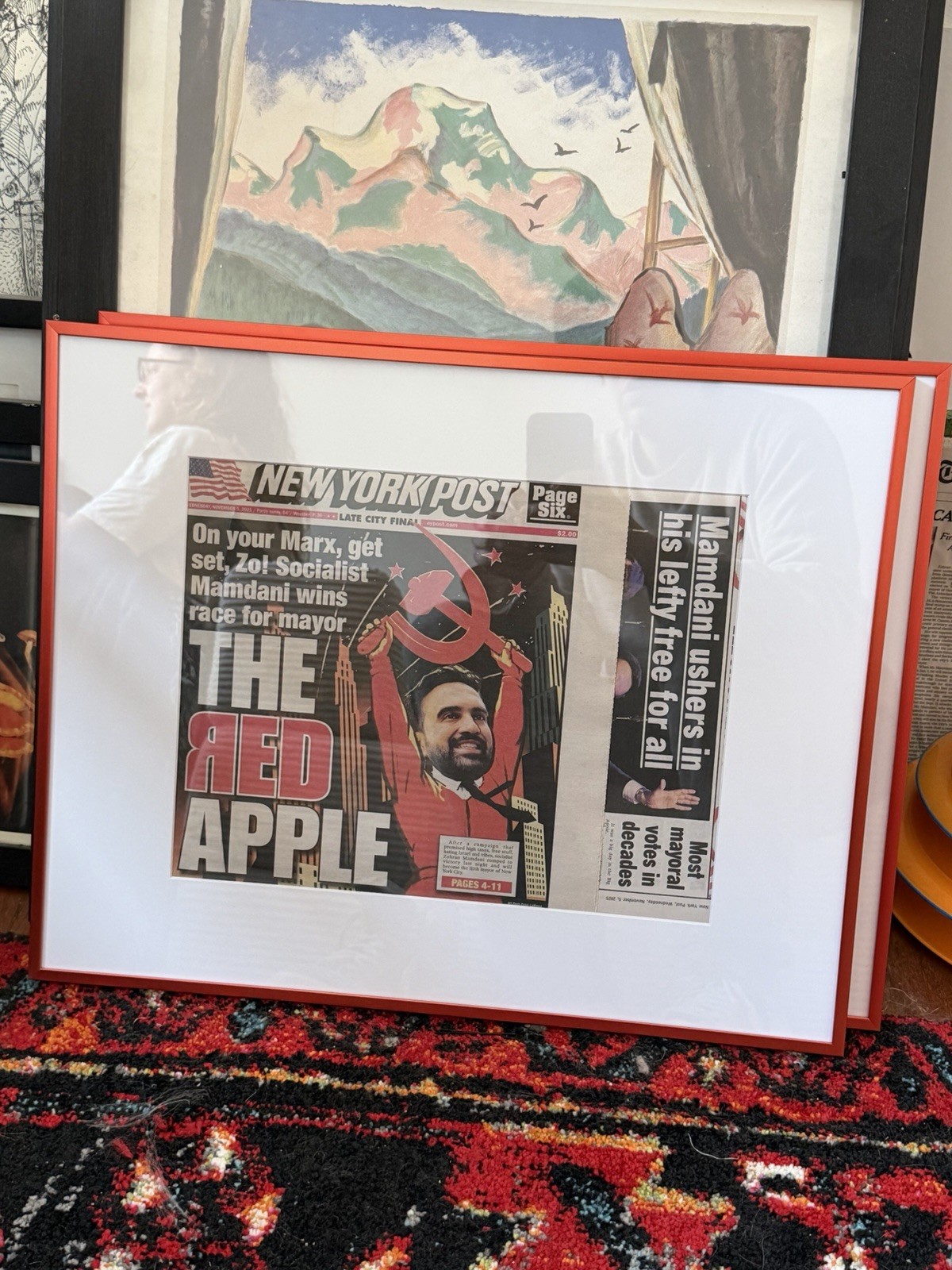 Original New York Post Zohran Election “Red Apple” Issue with Red Metal Frame Original New York Post Zohran Election “Red Apple” Issue with Red Metal Frame