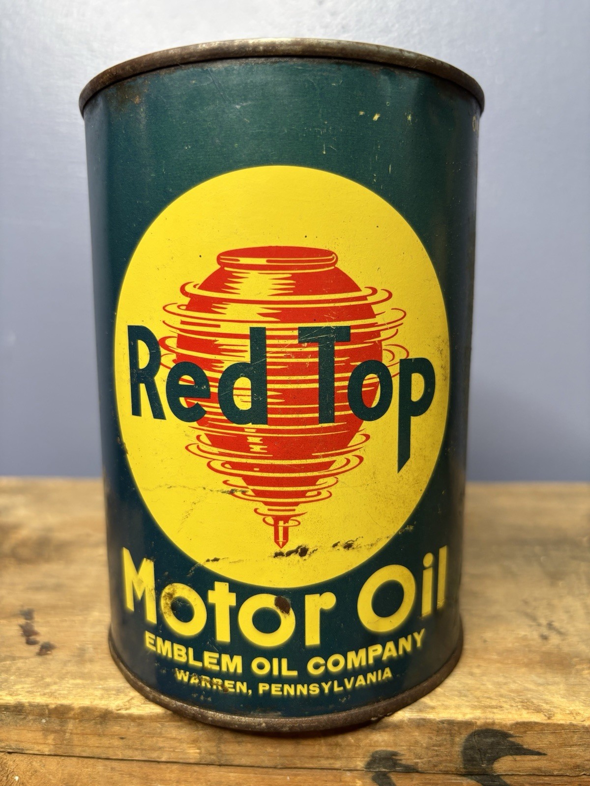 Vintage Original FULL RARE Emblem Red Top Motor Oil Quart Oil Can Warren PA Auto