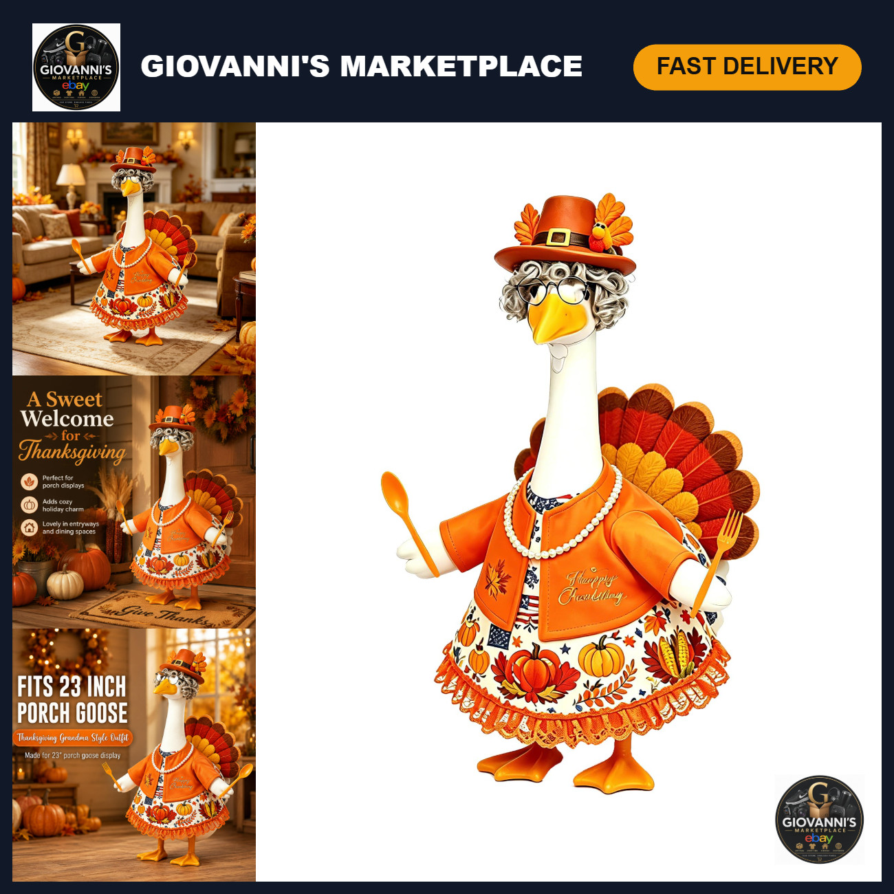 Thanksgiving Turkey & Goose Outfit 23" - Fall Decor, Festive Porch Display Thanksgiving Turkey & Goose Outfit 23" - Fall Decor, Festive Porch Display