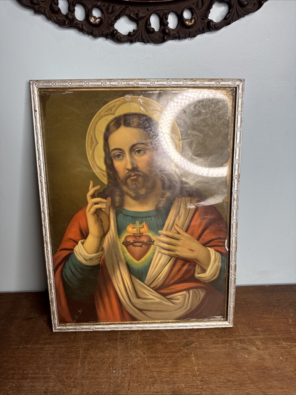 Antique 1800s ? Sacred Heart Jesus Mary Lithographs - 13/18