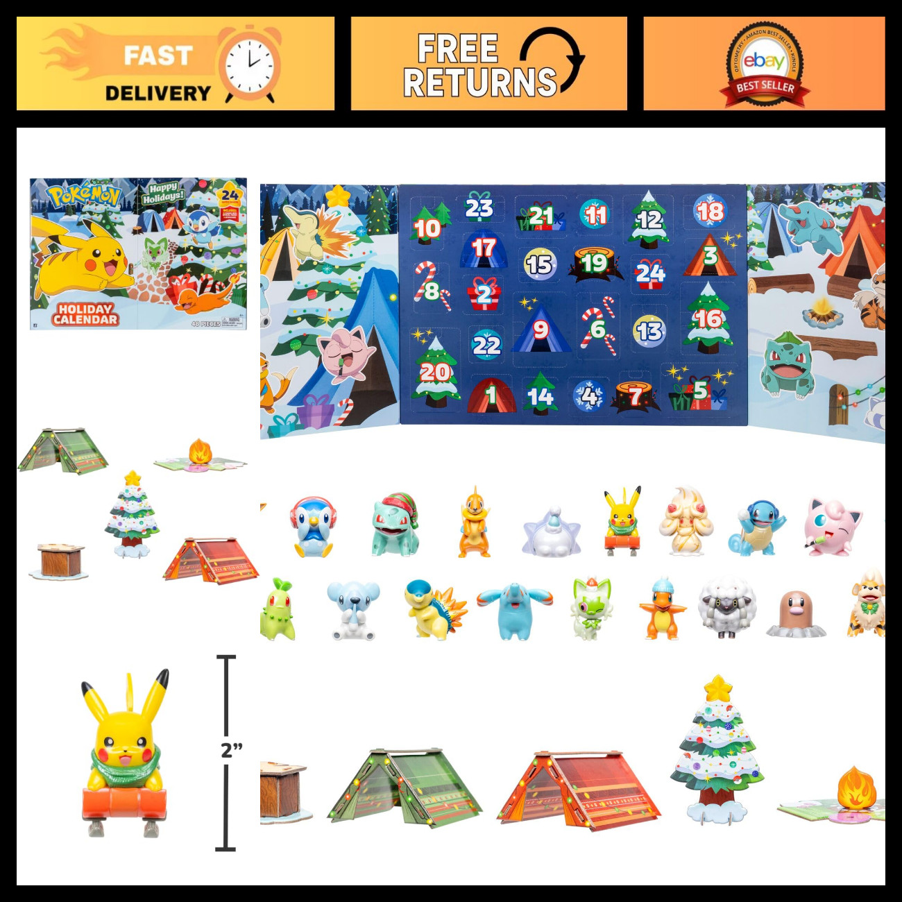 Jazwares Pokemon Holiday Calendar 2026 - Features 19 2-Inch Battle Figures with